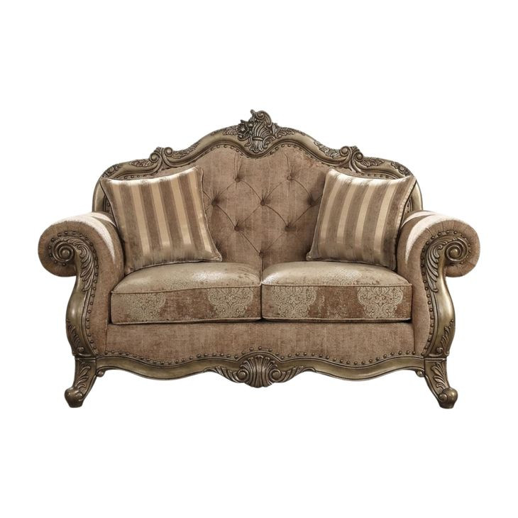 Ragenardus Fabric and Vintage Oak 71" Loveseat with 2 Pillows