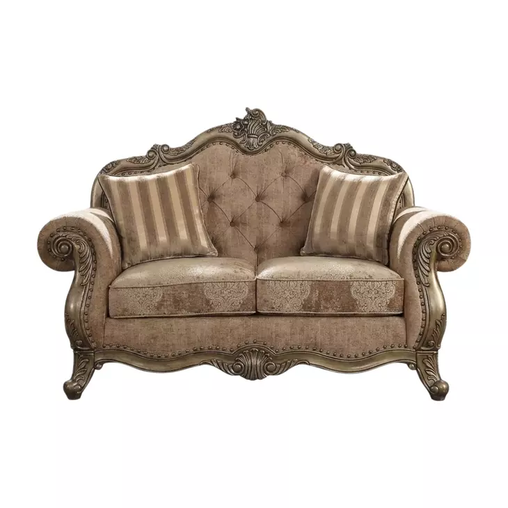 Ragenardus Fabric and Vintage Oak 71" Loveseat with 2 Pillows