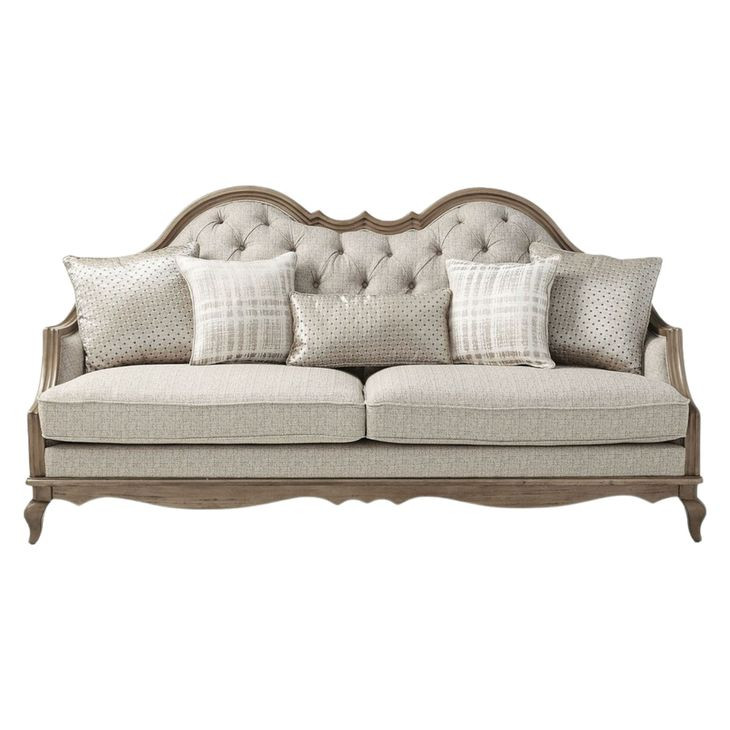 Chelmsford Beige Fabric and Antique Taupe 86" Sofa with 5 Pillows