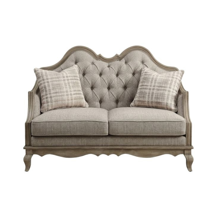 Chelmsford Beige Fabric and Antique Taupe 62" Loveseat with 2 Pillows