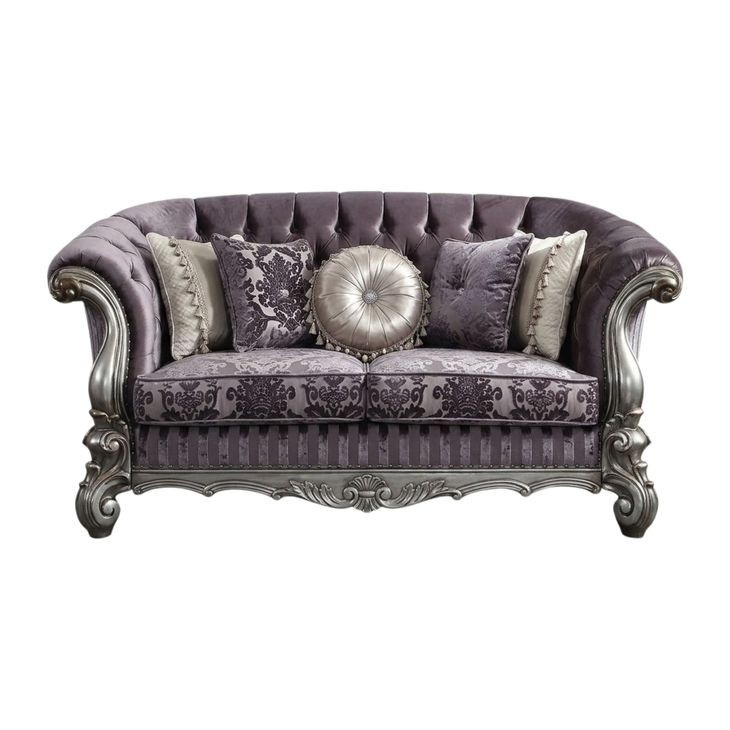 Versailles Brown 76" Loveseat with Pillow and Nailhead Trim