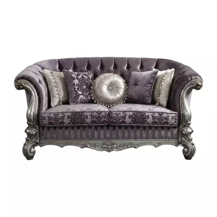 Versailles Brown 76" Loveseat with Pillow and Nailhead Trim
