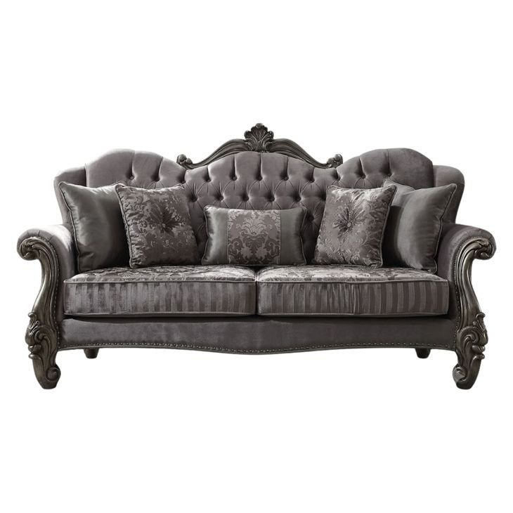 Versailles Antique Platinum 92" Sofa with Pillows and Nailhead Trim