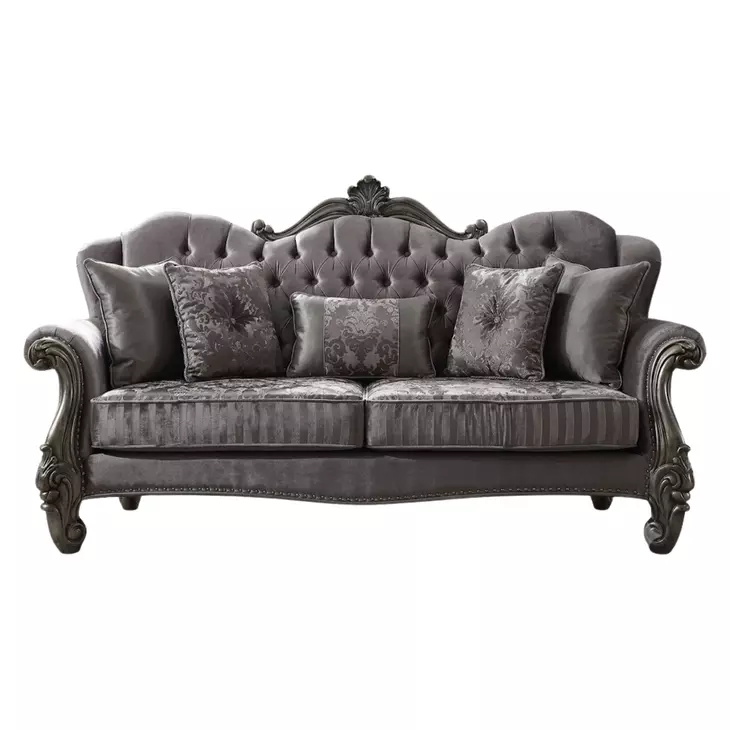 Versailles Antique Platinum 92" Sofa with Pillows and Nailhead Trim