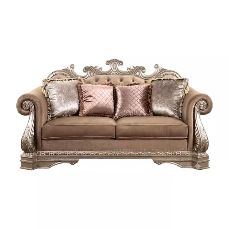 Northville Velvet and Antique Silver 78" Loveseat with 4 Pillows