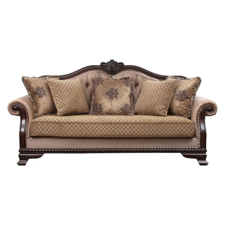 Chateau De Ville Beige 89" Sofa with Pillows and Nailhead Trim