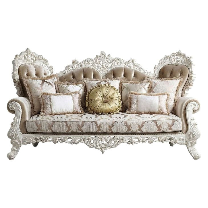 Vanaheim Beige and Gold 97" Sofa with Nailhead Trim