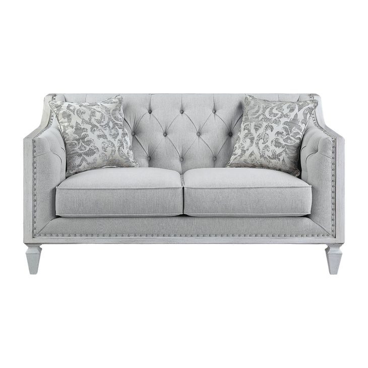 Katia Light Gray 61" Loveseat with Pillow and Nailhead Trim