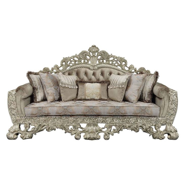Sorina Beige and Antique Gold 99" Sofa with Pillows and Nailhead Trim