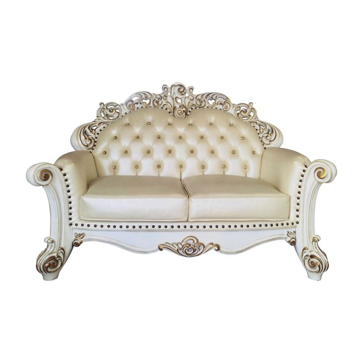Vendome Champagne 70" Loveseat with Pillows and Nailhead Trim