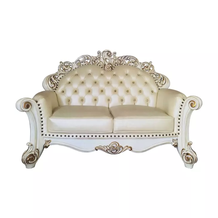 Vendome Champagne 70" Loveseat with Pillows and Nailhead Trim