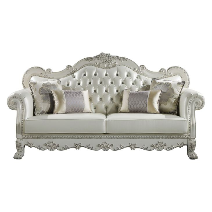 Dresden Antique Pearl 86" Sofa with Nailhead Trim