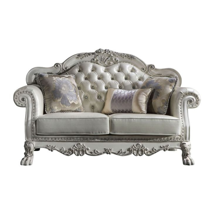Dresden Antique Pearl 64" Loveseat with Pillow and Nailhead Trim