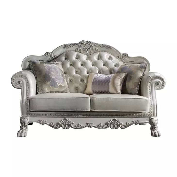 Dresden Antique Pearl 64" Loveseat with Pillow and Nailhead Trim