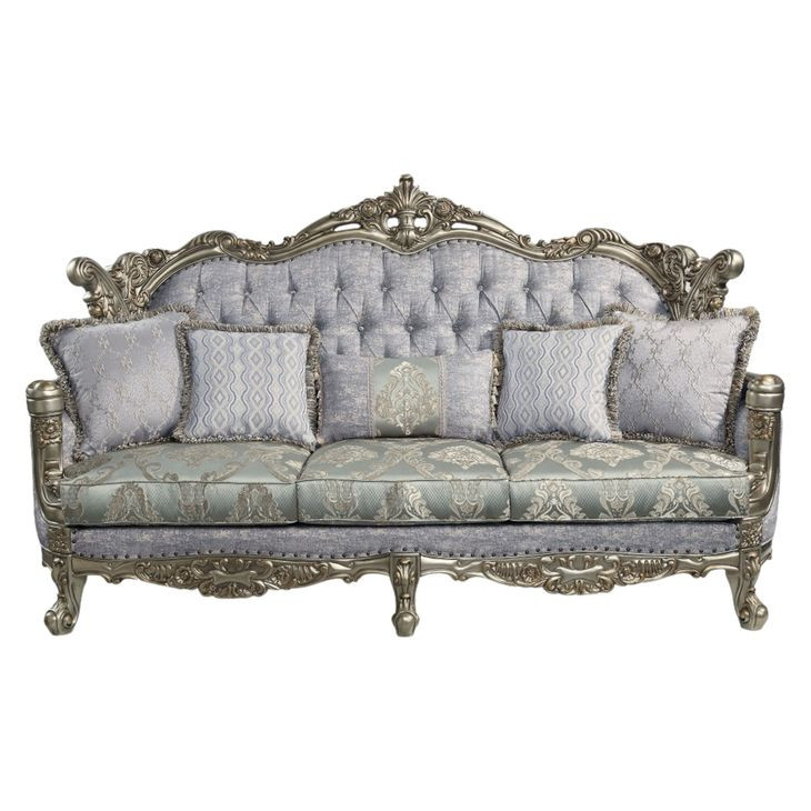 Miliani Gray 91" Sofa with Pillows and Nailhead Trim