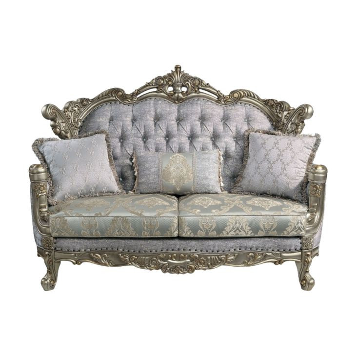 Miliani Gray 73" Loveseat with Pillows and Nailhead Trim
