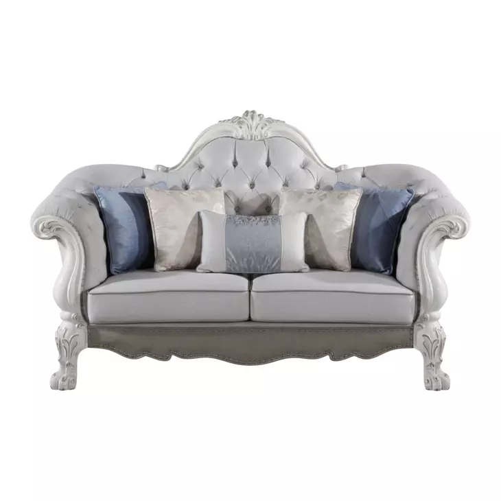 Dresden Beige 73" Loveseat with Pillow and Nailhead Trim