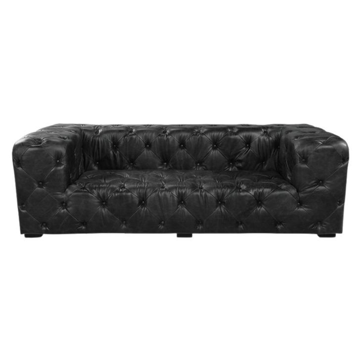 Brancaster Black Leather 95" Sofa with Nailhead Trim