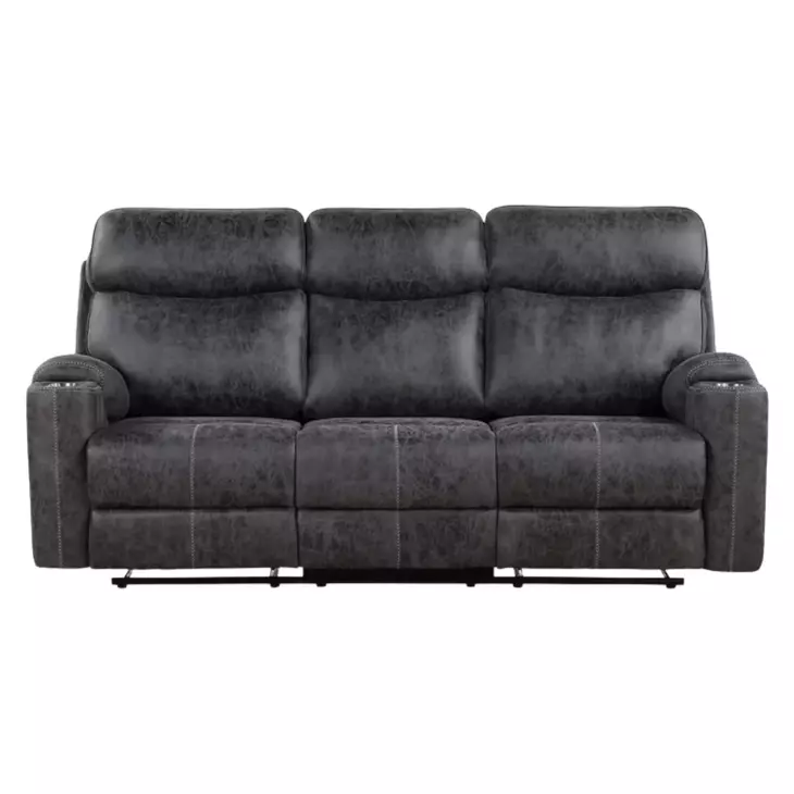 Hirah Dark Gray Polish Microfiber Reclining 86" Sofa