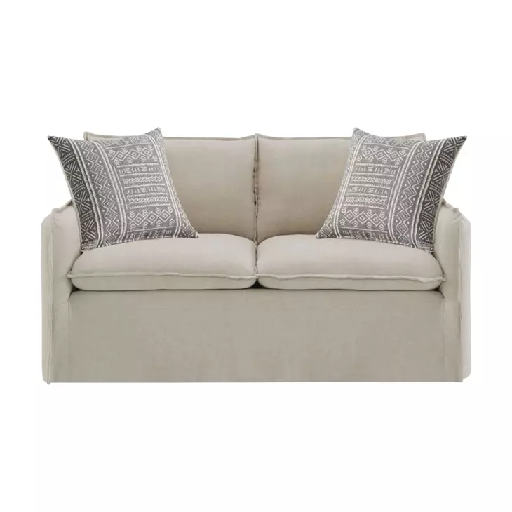 Upendo Beige Linen 64" Loveseat with 2 Pillows