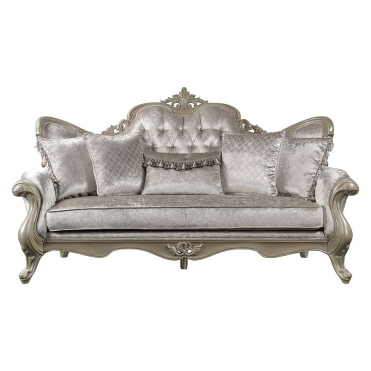 Libertee Beige Fabric and Champagne 85" Sofa with 5 Pillows