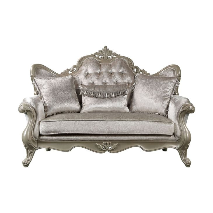 Libertee Beige Fabric and Champagne 70" Loveseat with 3 Pillows