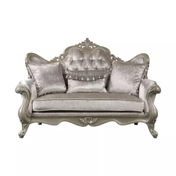 Libertee Beige Fabric and Champagne 70" Loveseat with 3 Pillows
