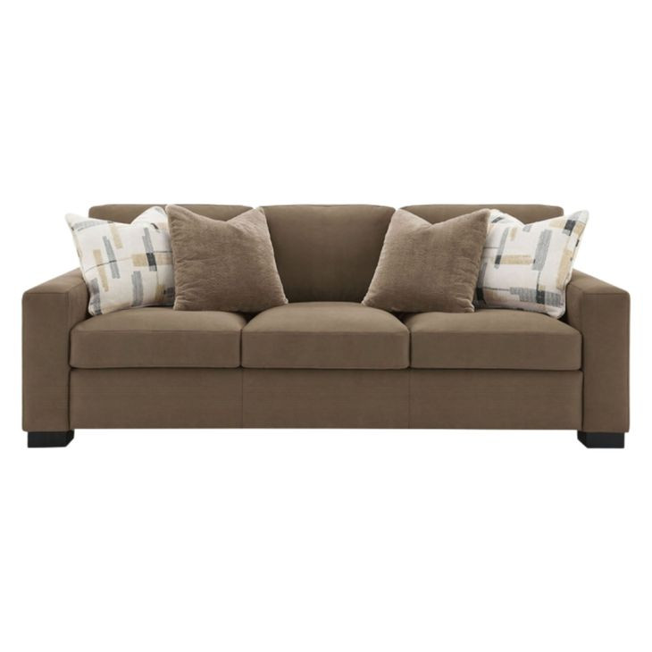 Darya Brown Suede Fabric 89" Sofa with 4 Pillows