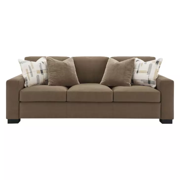 Darya Brown Suede Fabric 89" Sofa with 4 Pillows