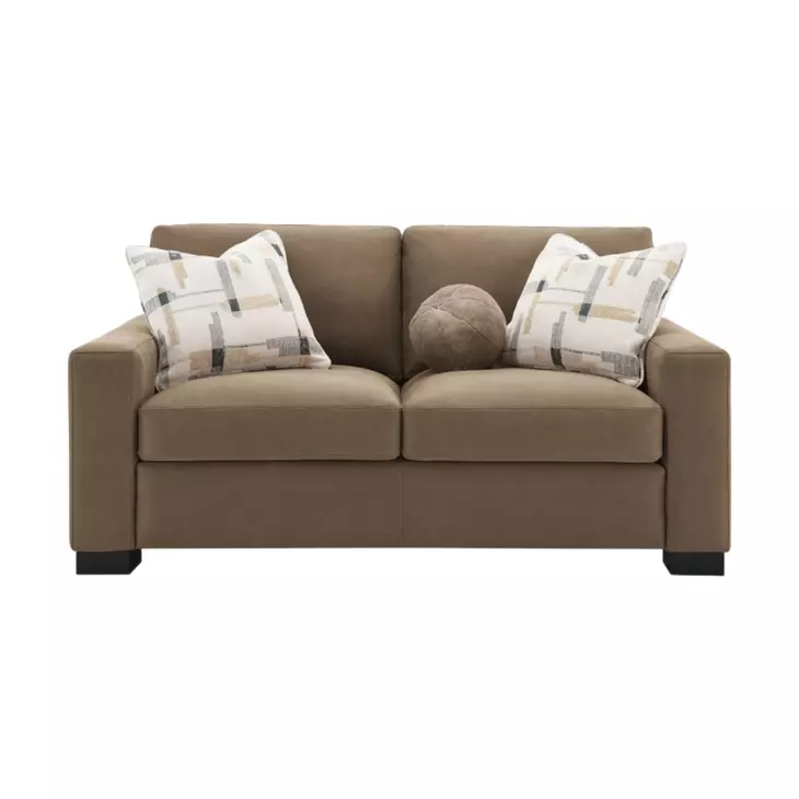 Darya Brown Suede Fabric 69" Loveseat with 3 Pillows