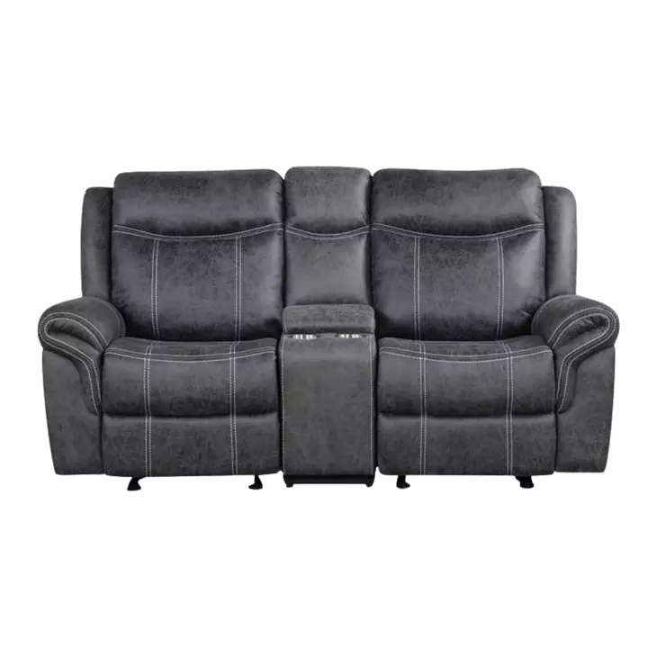 Zubaida Dark Gray Polish Microfiber Power Reclining 75" Loveseat with USB Charging