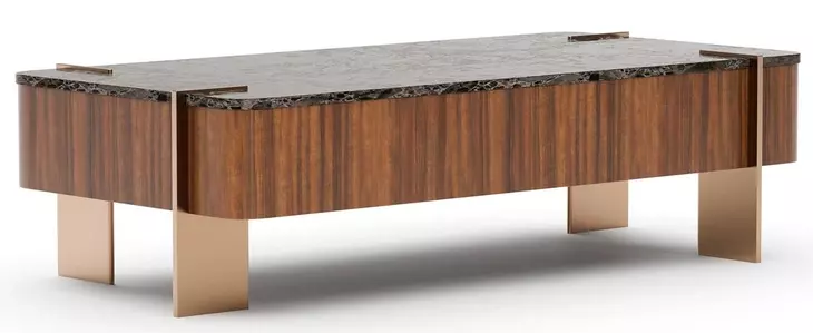 Altura Smoked Walnut Rectangular Dark Emperador Stone Top Cocktail Table