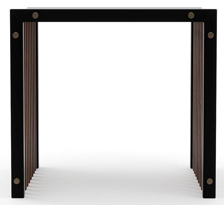 Pinstripe Dark Chocolate and Rich Walnut Square Glass Top End Table
