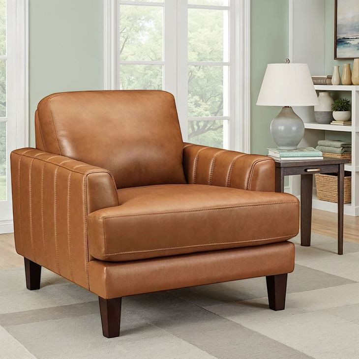 Ada Cognac Brown Leather Upholstered Lounge Chair
