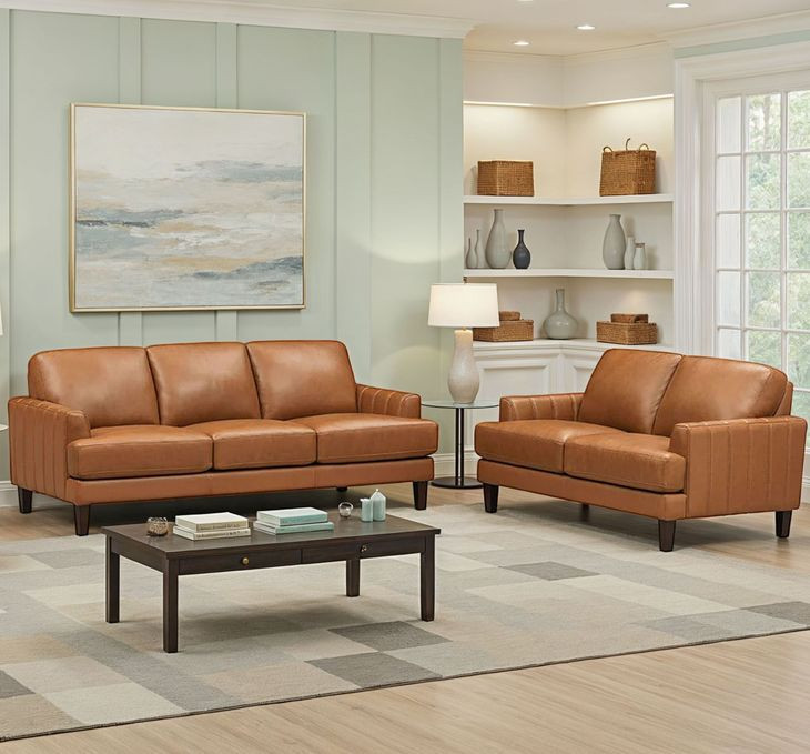 Ada Cognac Brown Leather Living Room Set