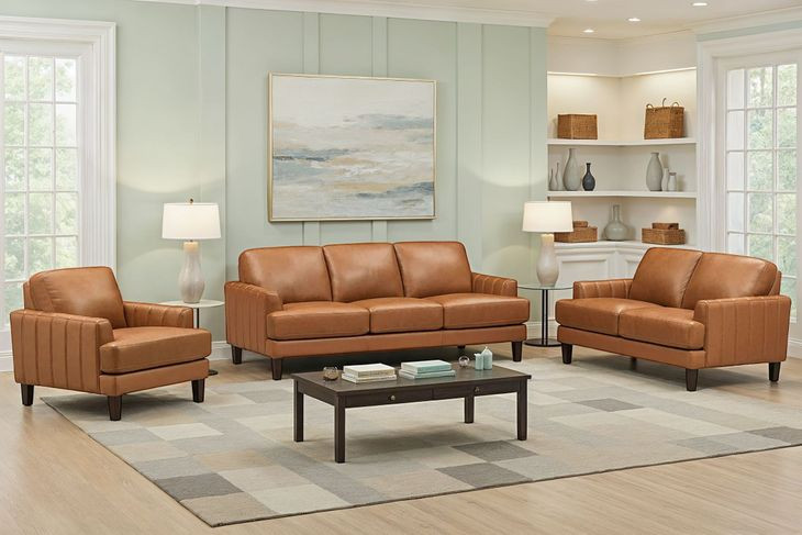 Ada Cognac Brown Leather Living Room Set