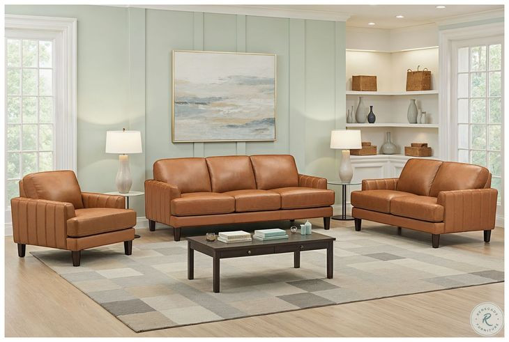 Ada Cognac Brown Leather Living Room Set
