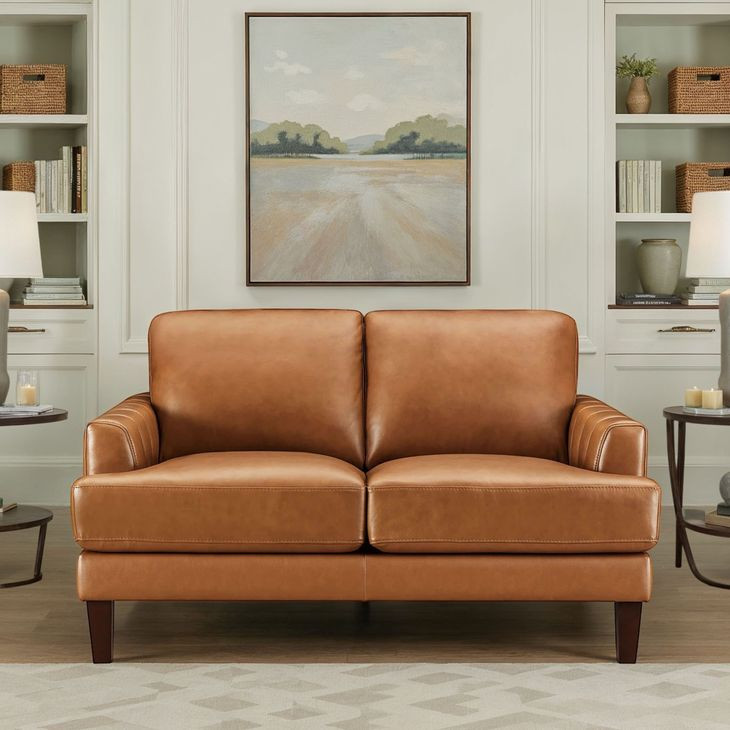 Ada Cognac Brown Leather 57" Loveseat