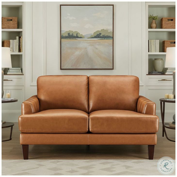 Ada Cognac Brown Leather 57" Loveseat