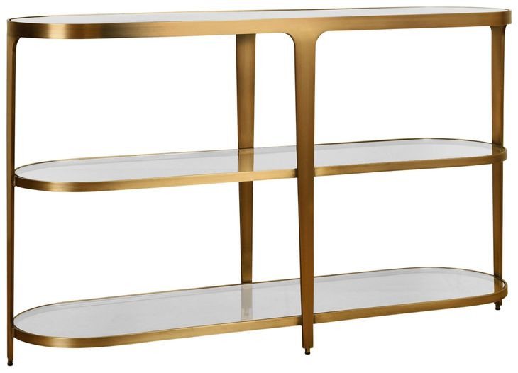 Addison Antique Brass Oval Glass Top Console Table