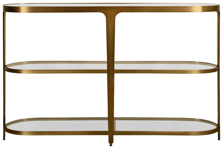 Addison Antique Brass Oval Glass Top Console Table