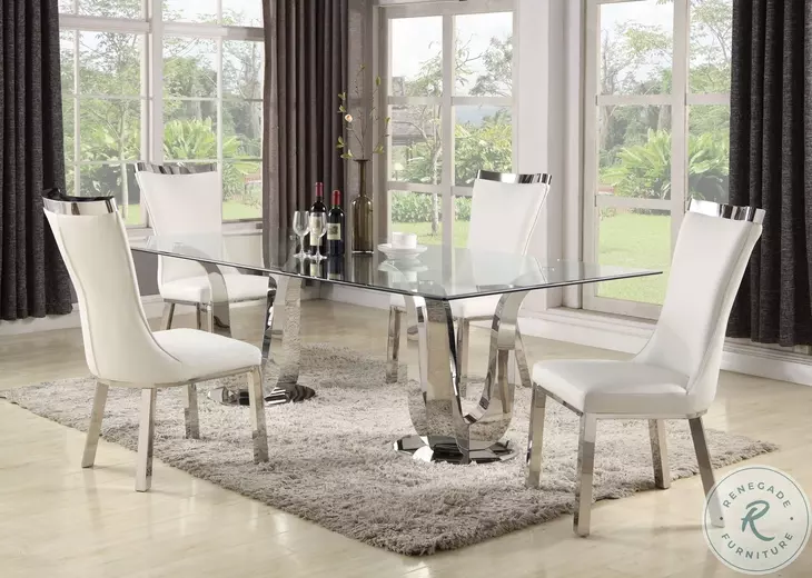 Adelle Clear Glass And Polished Stainless Steel Dining Room Set