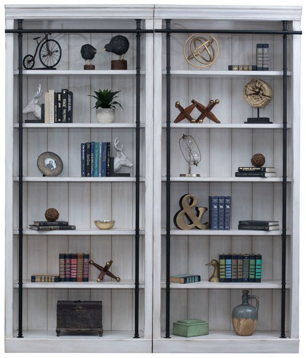 Avondale White 2 Tall Bookcase Wall with Ladder