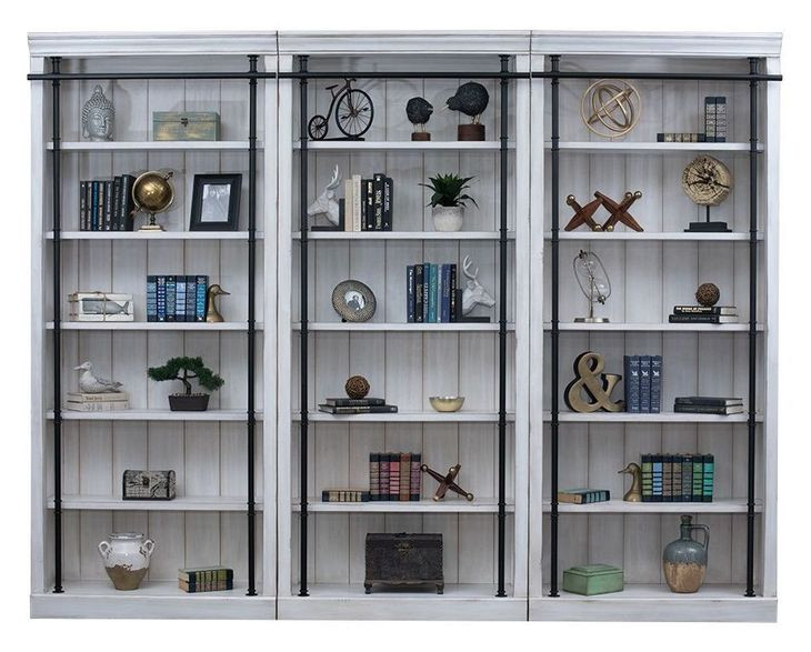 Avondale White 3 Tall Bookcase Wall with Ladder