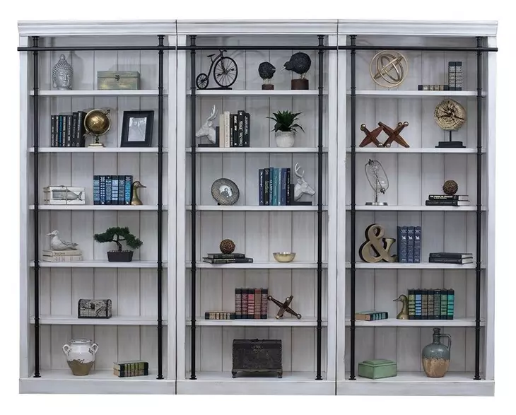 Avondale White 3 Tall Bookcase Wall with Ladder