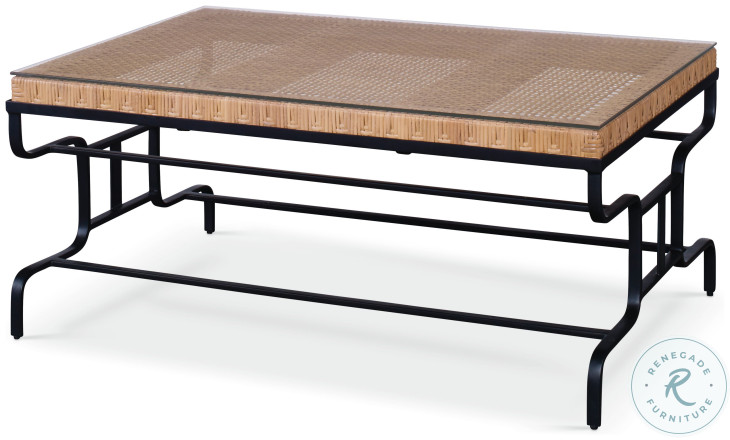 Easterling Woven Cane And Rustic Black Coffee Table