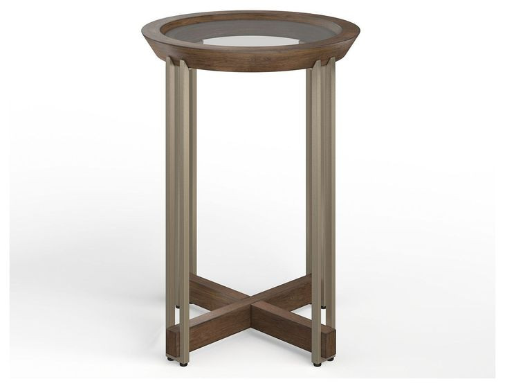 Elora Walnut and Tarnished Silver Round Glass Top Accent Table
