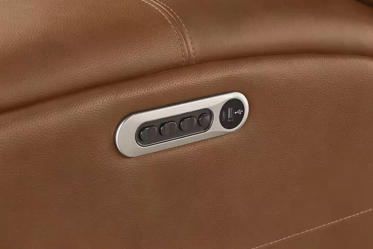 Belmont Lyric Caramel Leather 7 Piece Modular Zero Gravity Power Reclining Sectional with USB Charging
