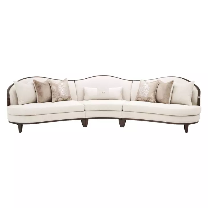 Camellia Field Linen And Warm Pecan 3 Piece Chenille 160" Sofa