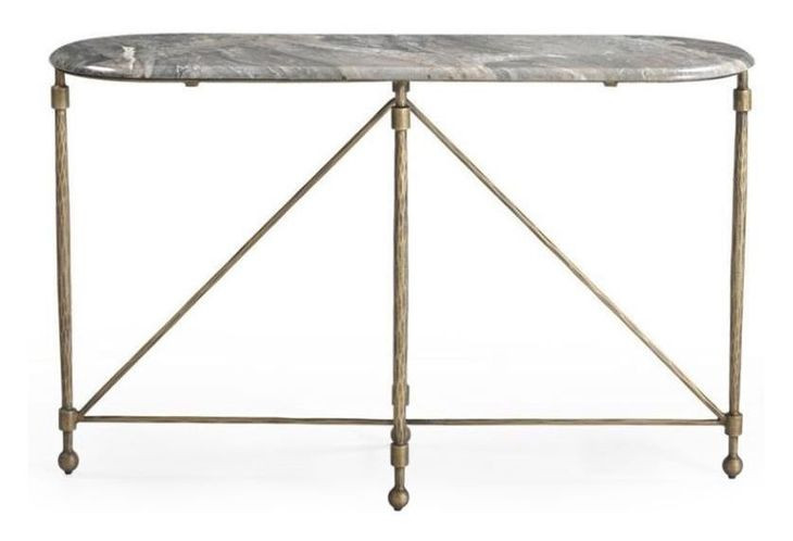 Artifacts Bronze and Gray Oval Marble Top Roberti Console Table
